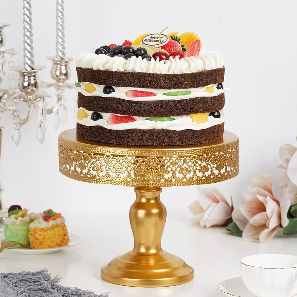 New, 10” decorative metal cake stand